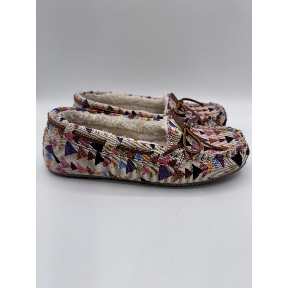Minnetonka 9 Multicolor Moccasin Slippers Women's Faux Fur Lined Geometric